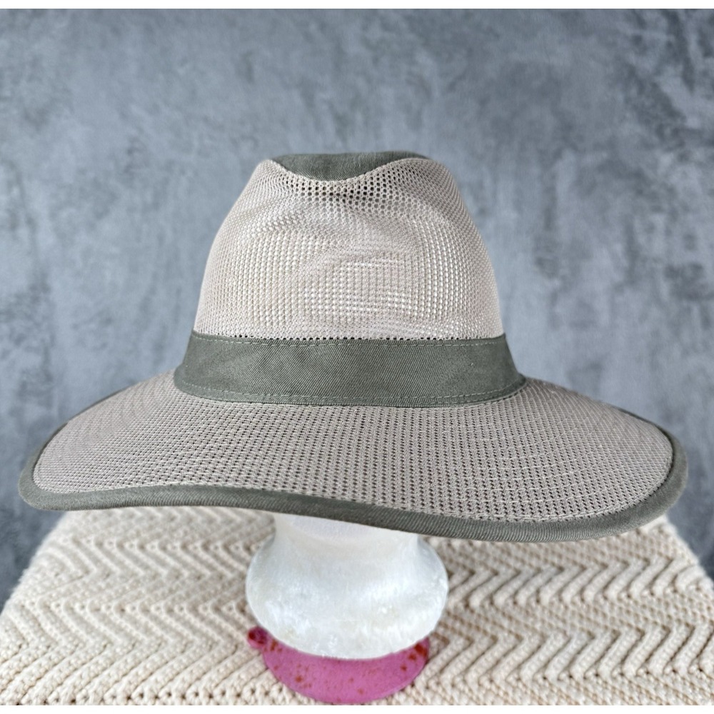 J Hats Safari Hat Mens Large Woven Wide Brim 2 Tone Tan Mesh Hiking Outdoor